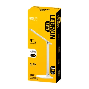 Изображение товара -  LED лампа настільна  LEBRON L-TL-L, 10W.4100K,3 рівня потуж., біла