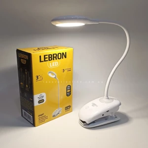 Изображение товара -  Лампа настільна з кліпсою LEBRON L-TL-L-Clip-46, 5W, 4100K, Li-ion 1200mAh, біла, USB