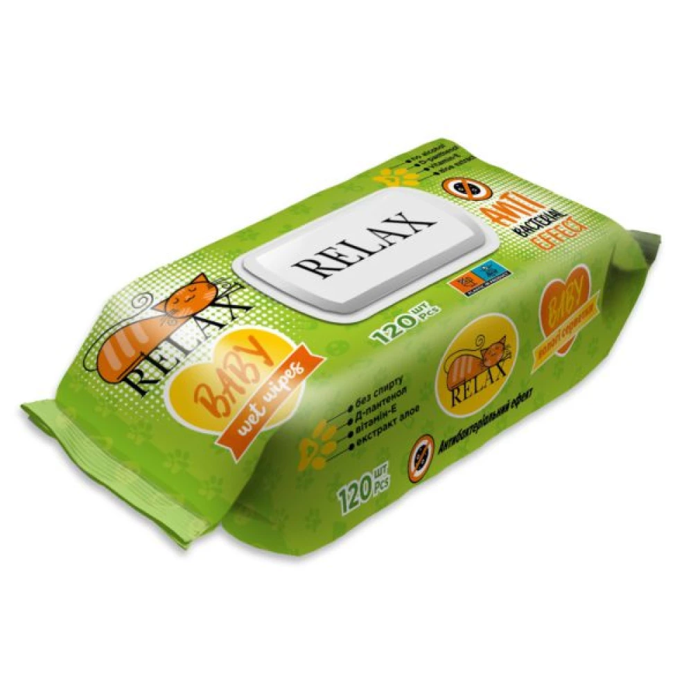 Волога серветка “Relax“ 120л. Антибактеріальні. ящ.12шт.