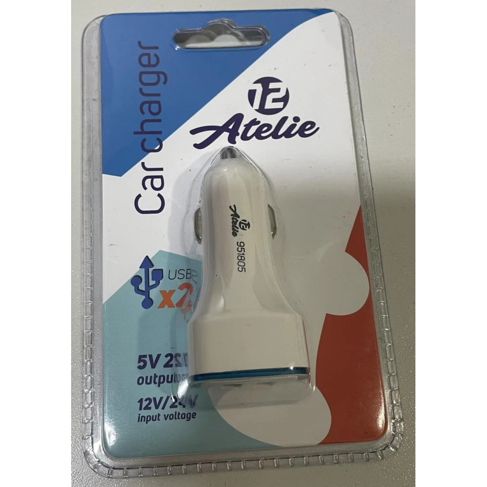 Автомобілиний зарядний пристрій для телефону квадрат 2USB(12/24V-5V 2.1A 12ATELIE