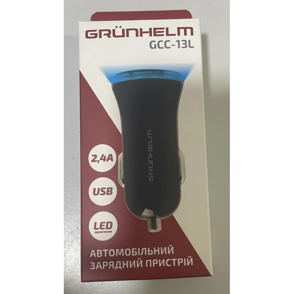 Автомобілиний зарядний пристрій для телефону 5V. 2,4A. GCC-13L GRUNHELM