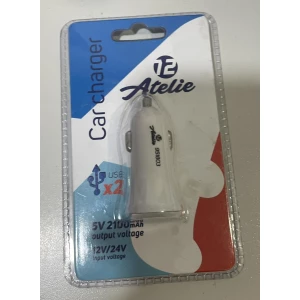 Изображение товара -  Автомобілиний зарядний пристрій для телефону 2USB(12/24V-5V 2.1A 12ATELIE