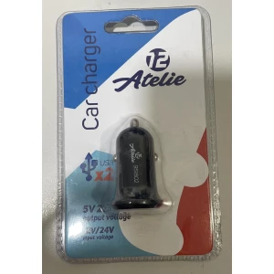 Изображение товара -  Автомобілиний зарядний пристрій для телефону Компакт 2USB(12/24V-5V 2.1A 12ATELIE